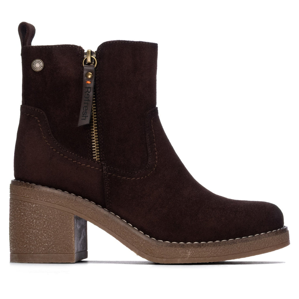 Bottines à talon zippées en suédine Marron Refresh
