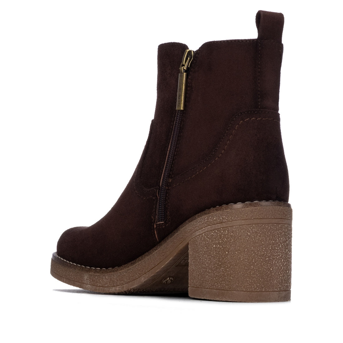 Bottines à talon zippées en suédine Marron Refresh