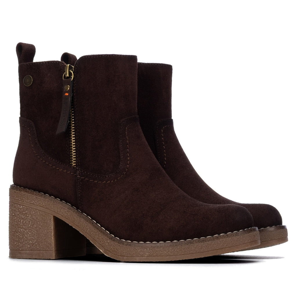 Bottines à talon zippées en suédine Marron Refresh