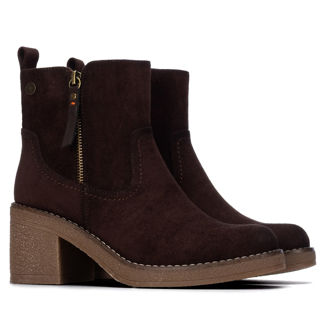 Bottines à talon zippées en suédine Marron Refresh