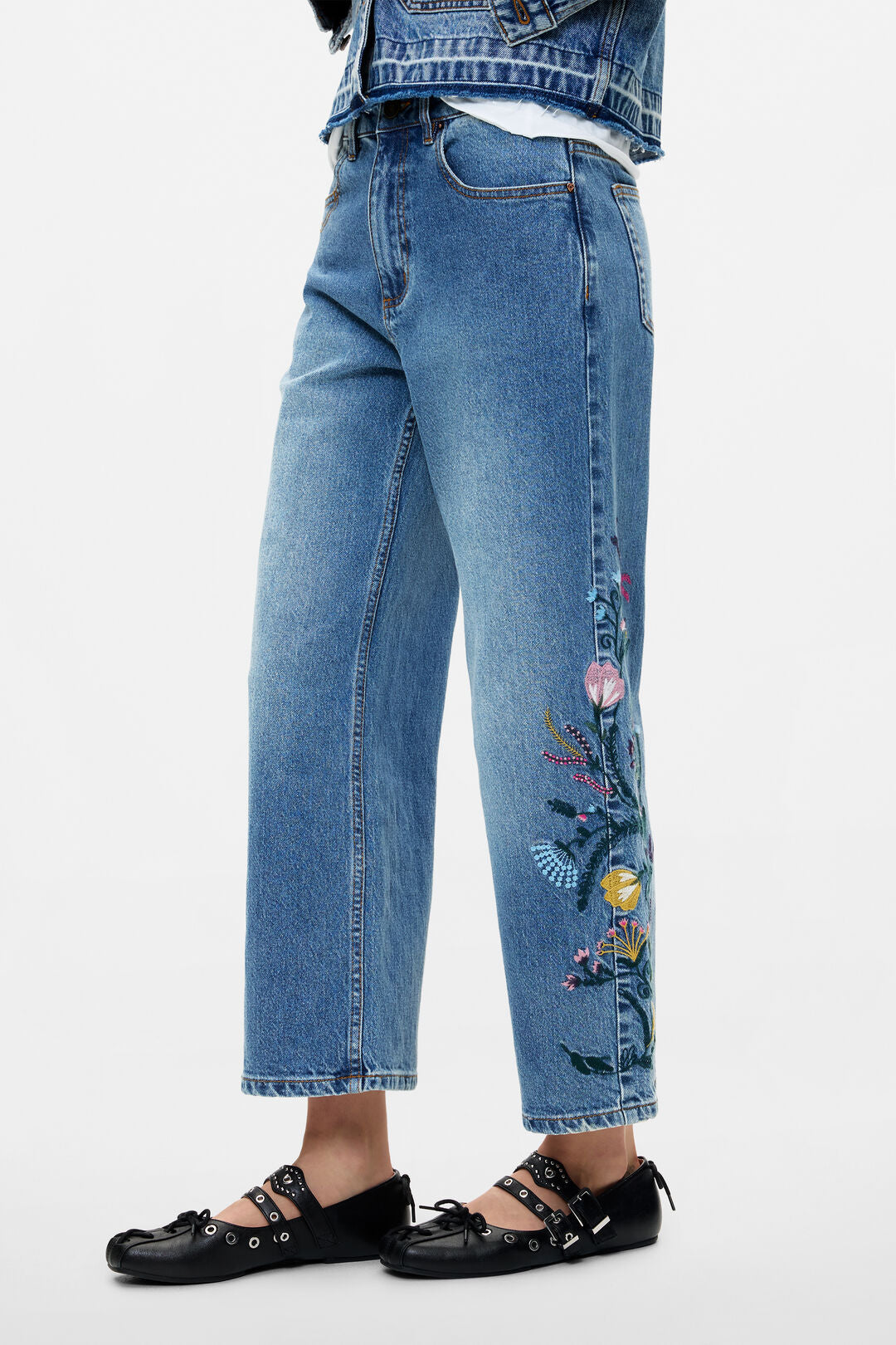 Jean broderies fleurs