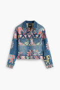 Veste jean brodé imprimé éléphant