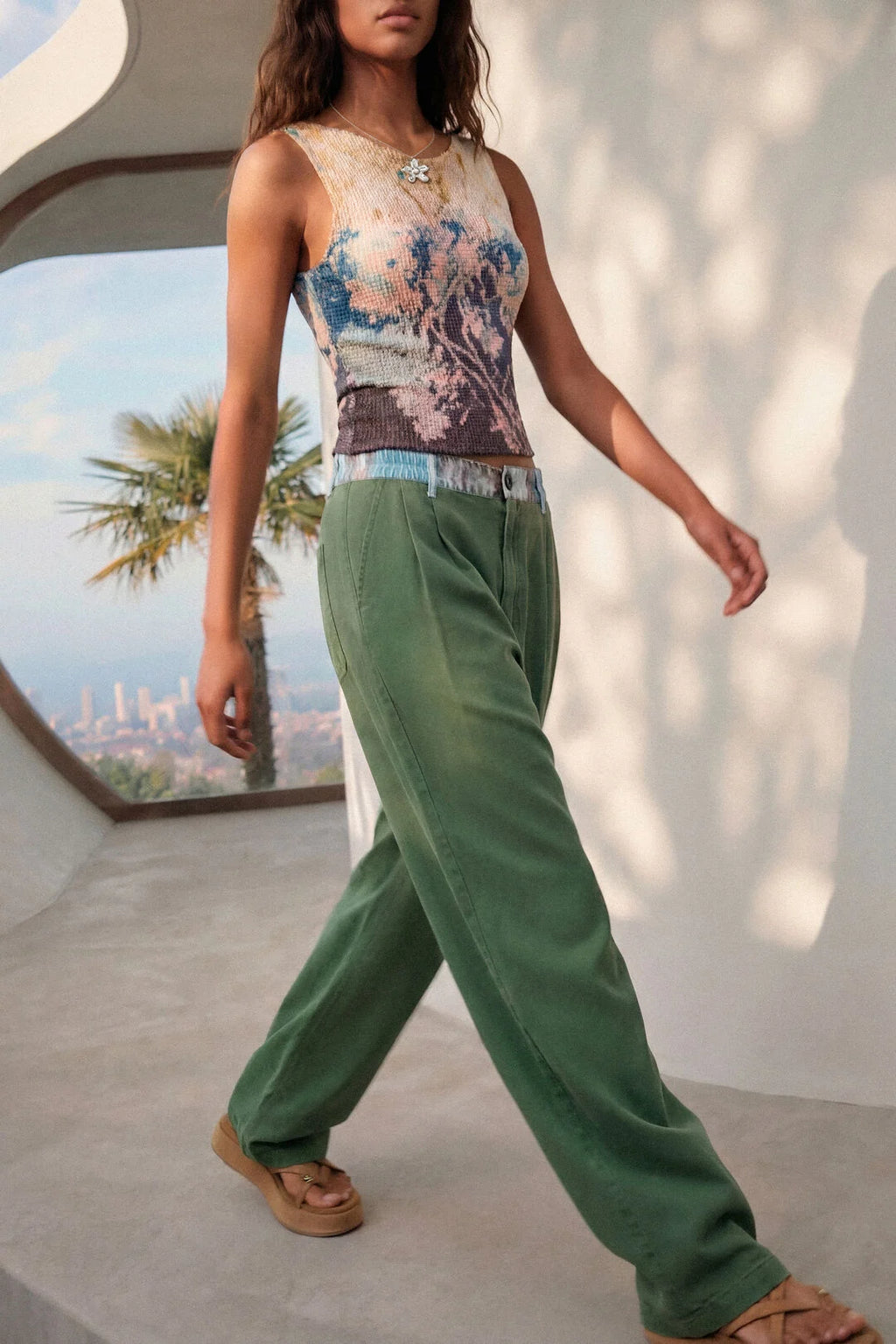 Pantalon Tencel Ceinture Imprimé