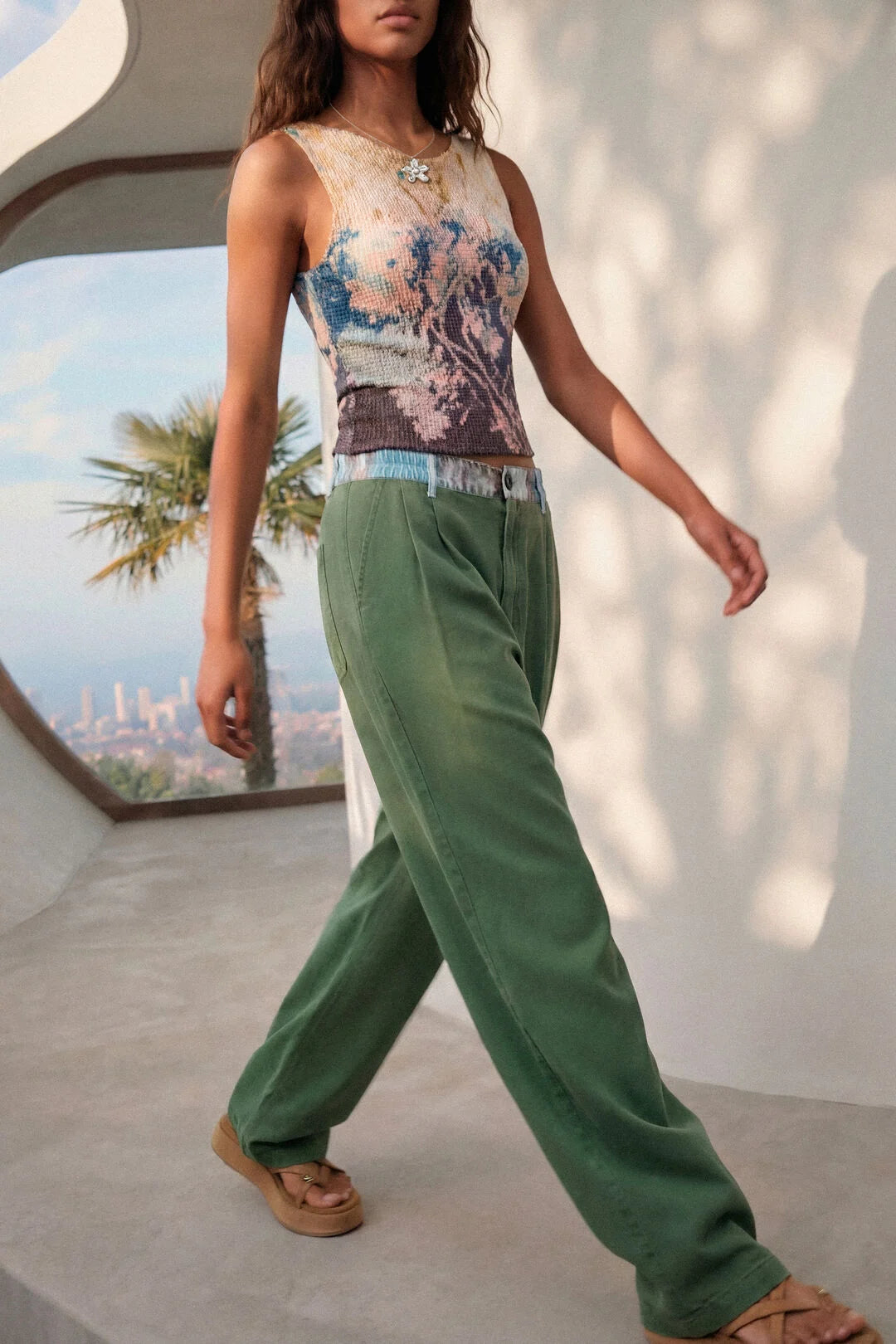 Pantalon Tencel Ceinture Imprimé