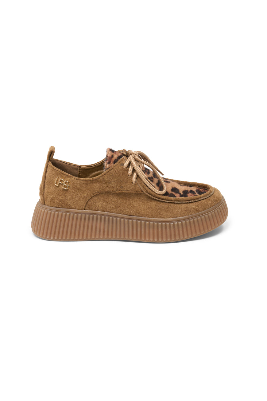 Derbies Peline Camel Beige Léopard Les Petites Bombes, vue de profil