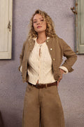 Veste en denim marron, col rond
