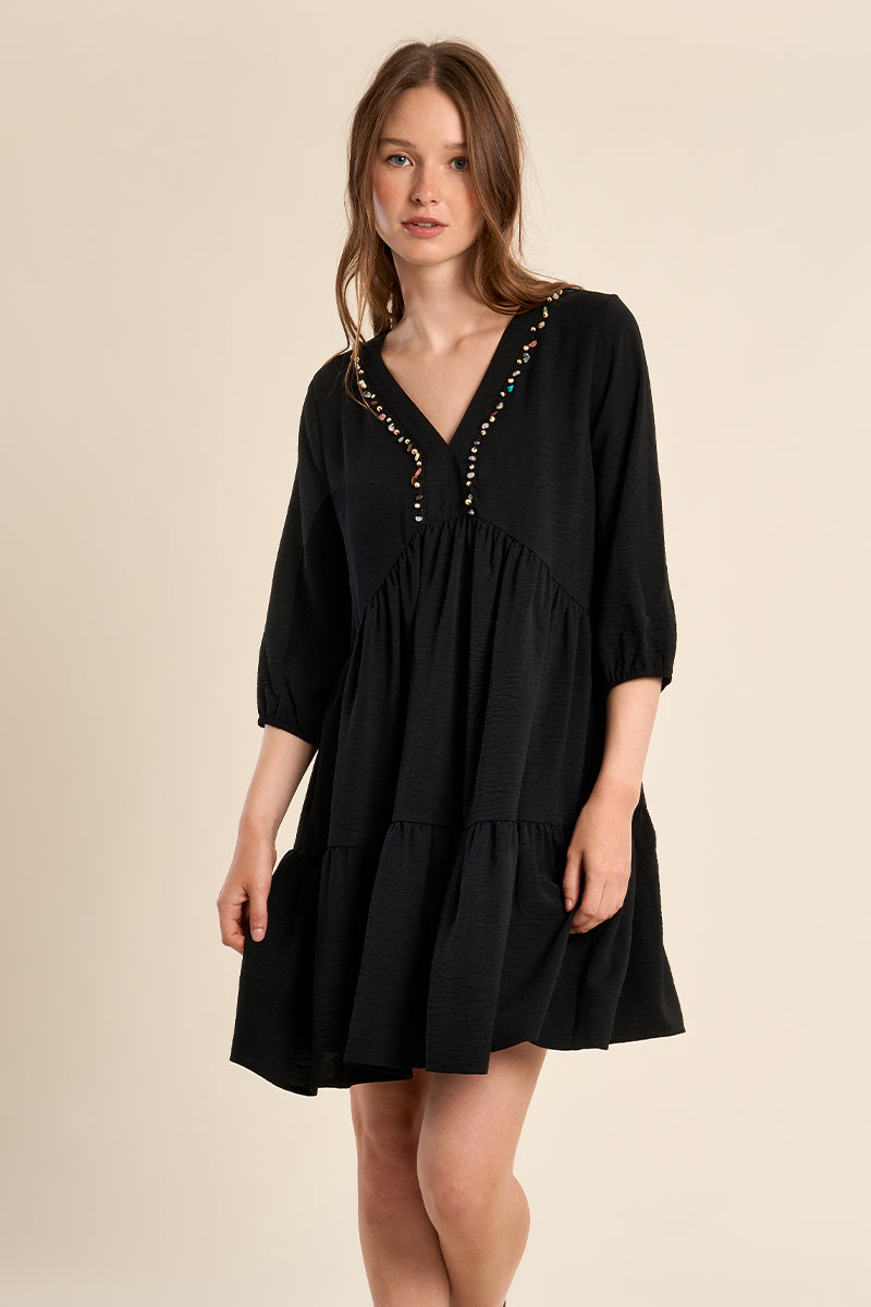 Robe Babydoll avec col perlé