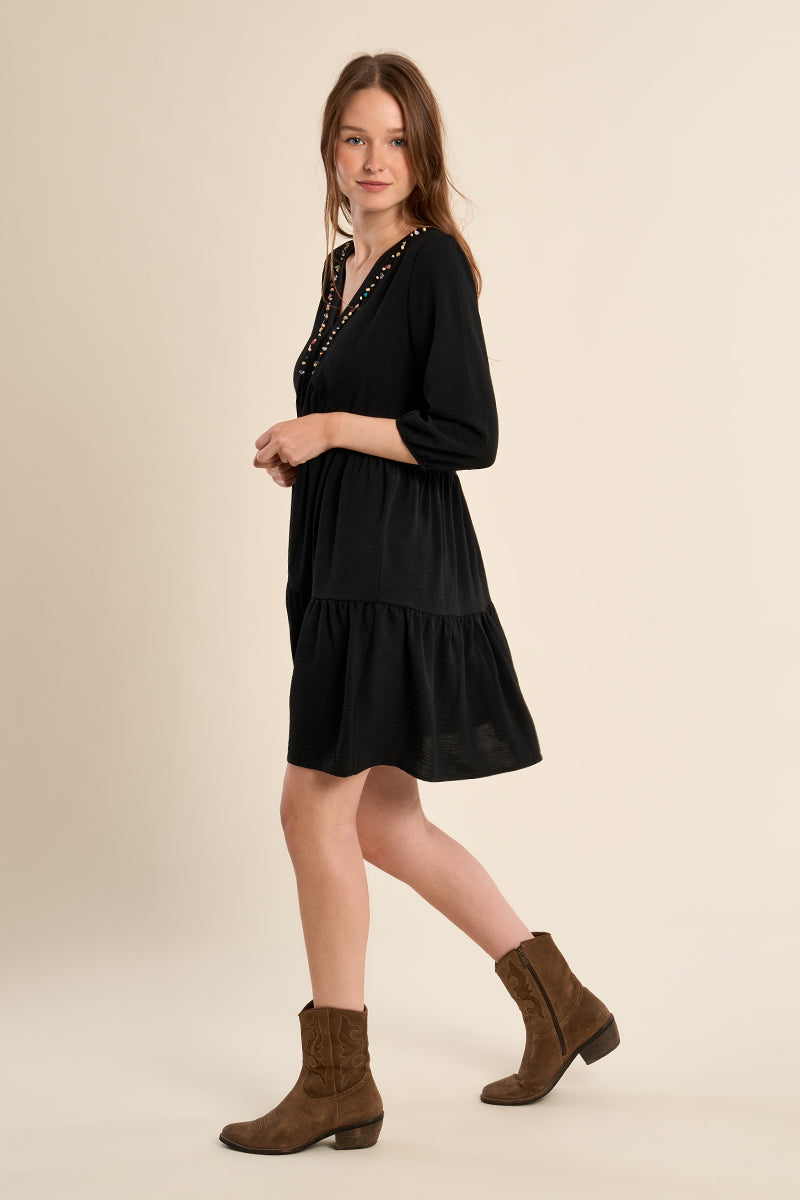 Robe Babydoll avec col perlé