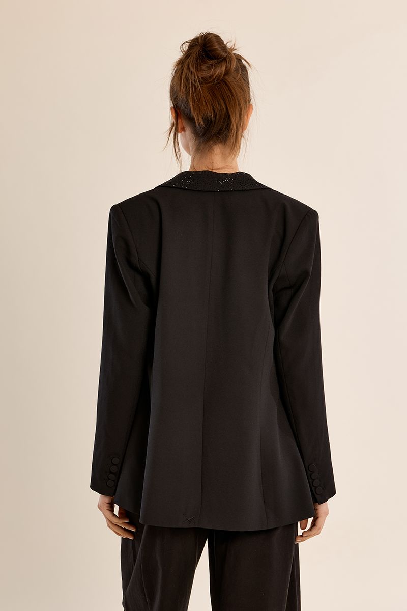 Blazer col tailleur à strass Noir Molly Bracken – vue 4