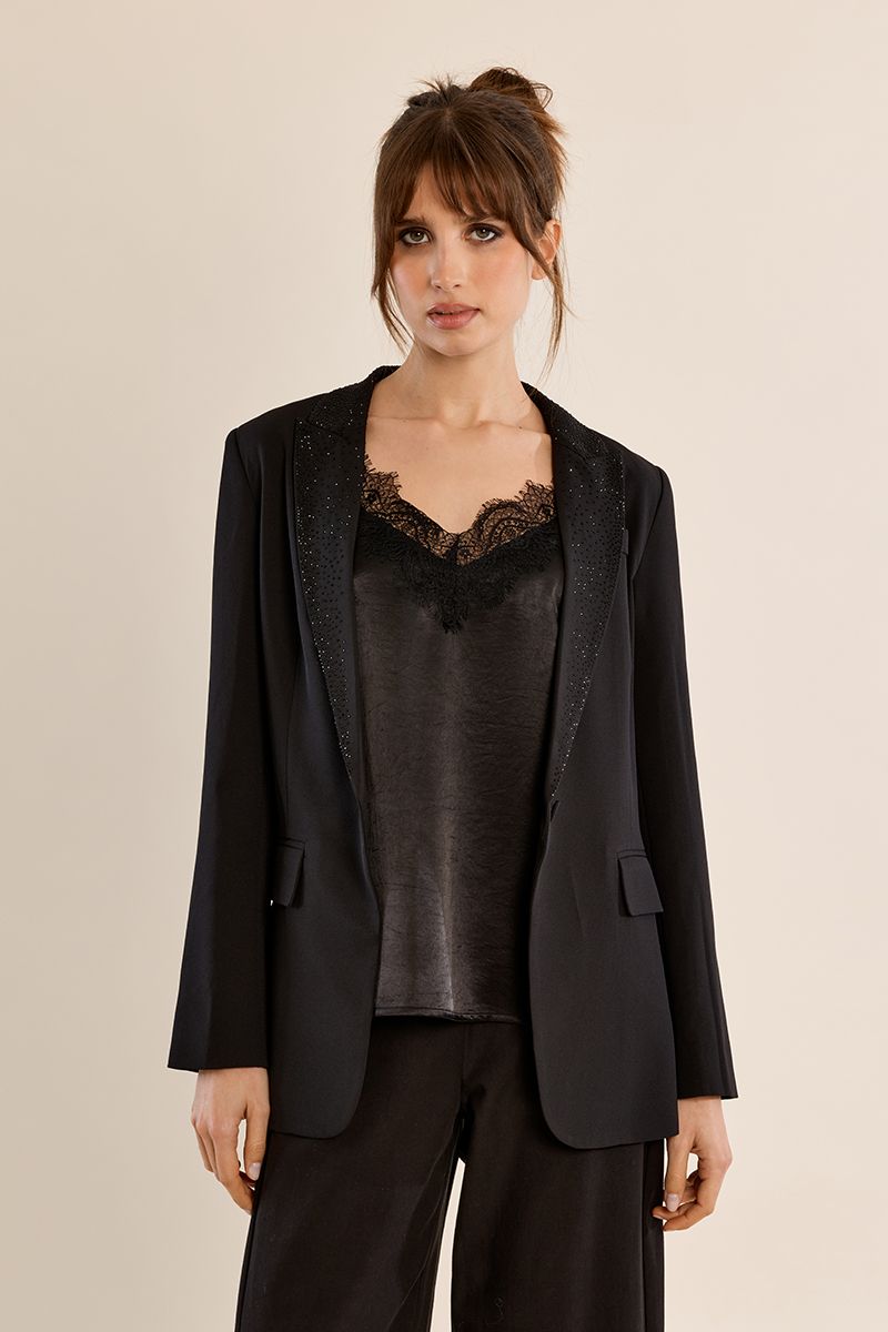 Blazer col tailleur à strass Noir Molly Bracken – vue 5