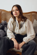 Blouse à rayures col Mao Crème Molly Bracken – vue 1