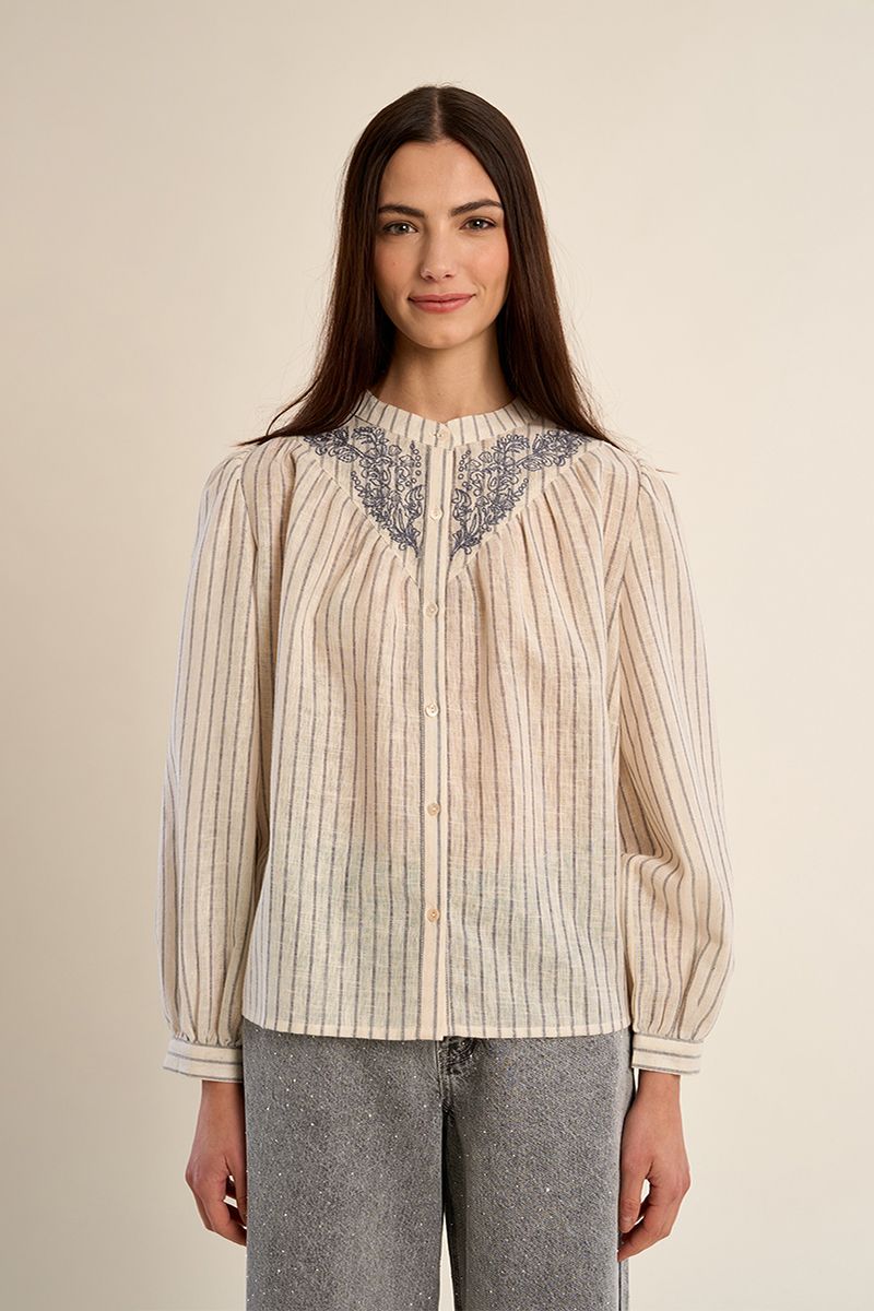 Blouse à rayures col Mao Crème Molly Bracken – vue 5