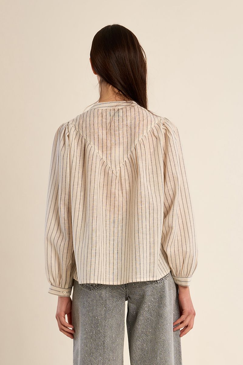 Blouse à rayures col Mao Crème Molly Bracken – vue 4