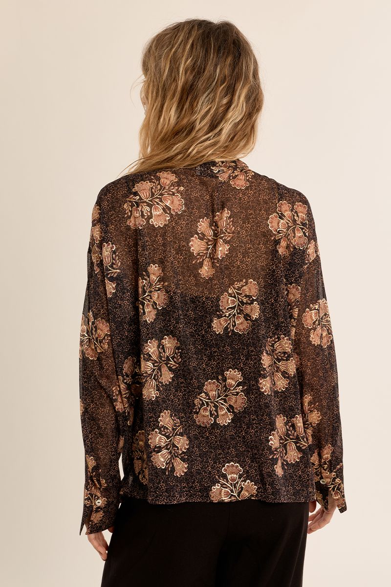 Blouse col lavallière fleurie Apolline Chocolat Molly Bracken – vue 4
