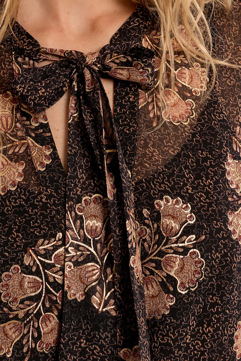Blouse col lavallière fleurie Apolline Chocolat Molly Bracken – vue 2