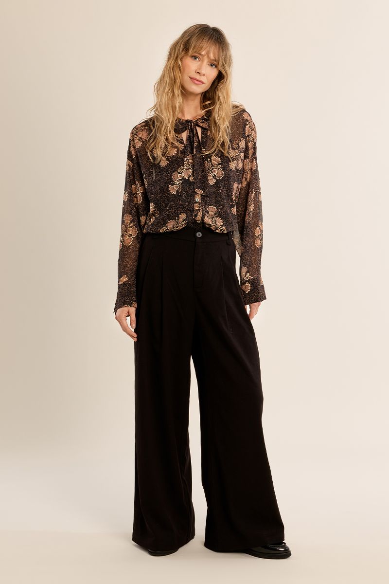 Blouse col lavallière fleurie Apolline Chocolat Molly Bracken – vue 3