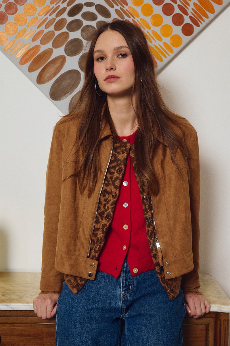 Cardigan boutonné léopard Camel Molly Bracken – vue 1