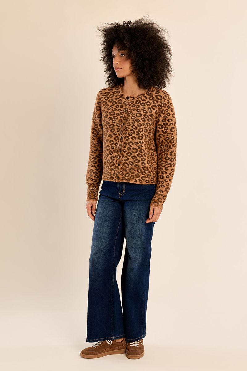Cardigan boutonné léopard Camel Molly Bracken – vue 3