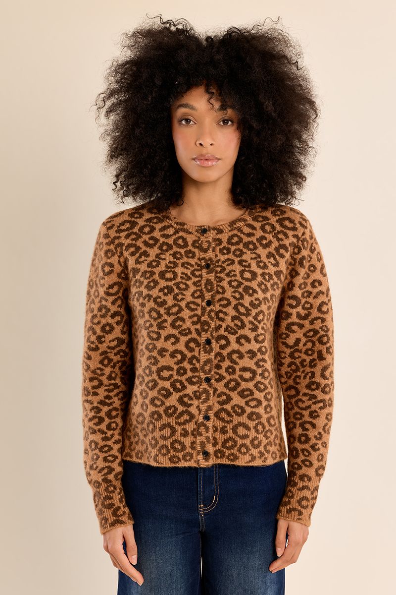 Cardigan boutonné léopard Camel Molly Bracken – vue 4
