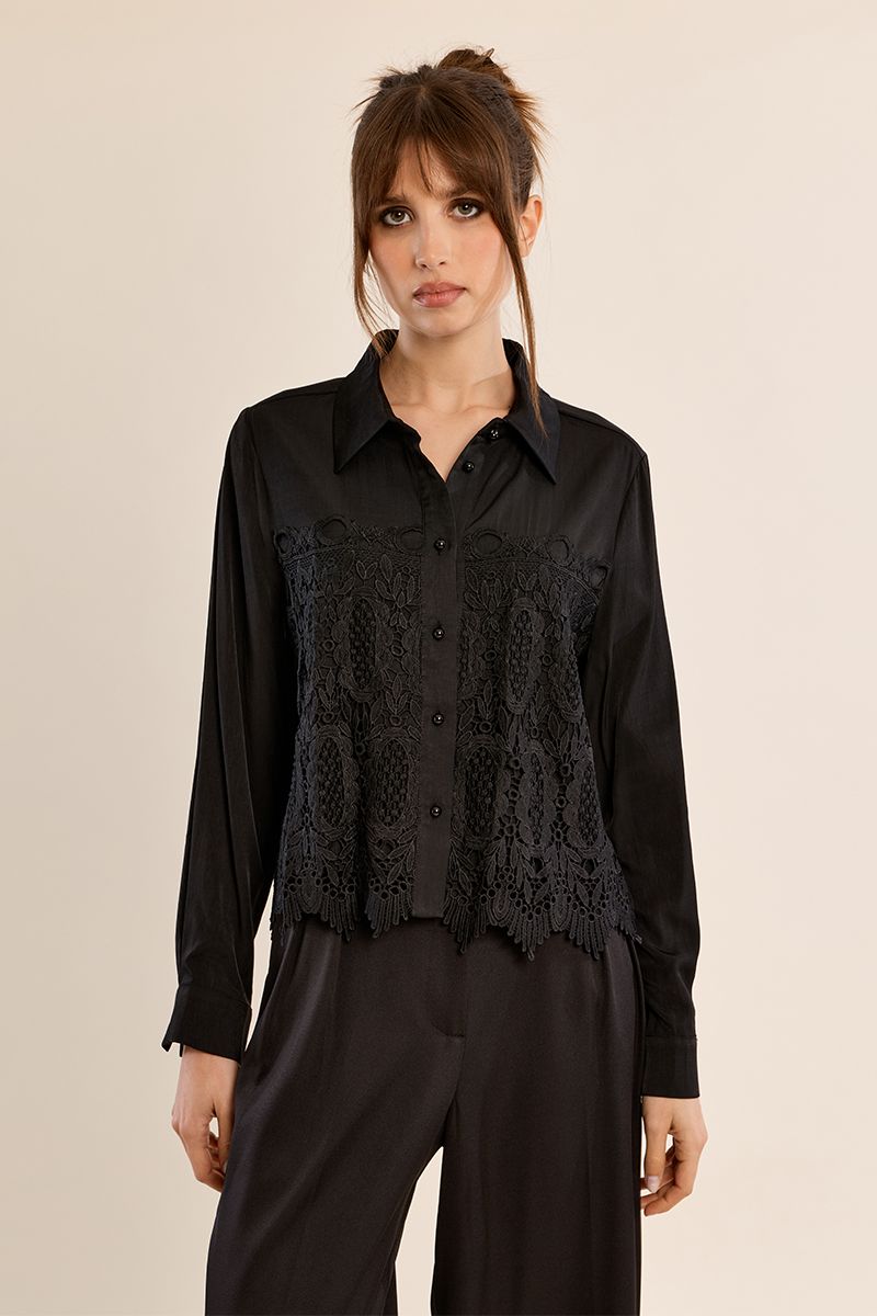 Chemise courte brodée Noir Molly Bracken – vue 5