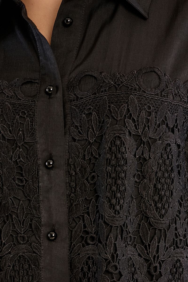 Chemise courte brodée Noir Molly Bracken – vue 2