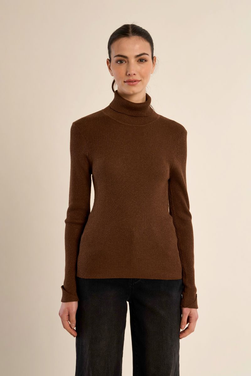 Pull col roulé côtelé Chocolat Molly Bracken – vue 5