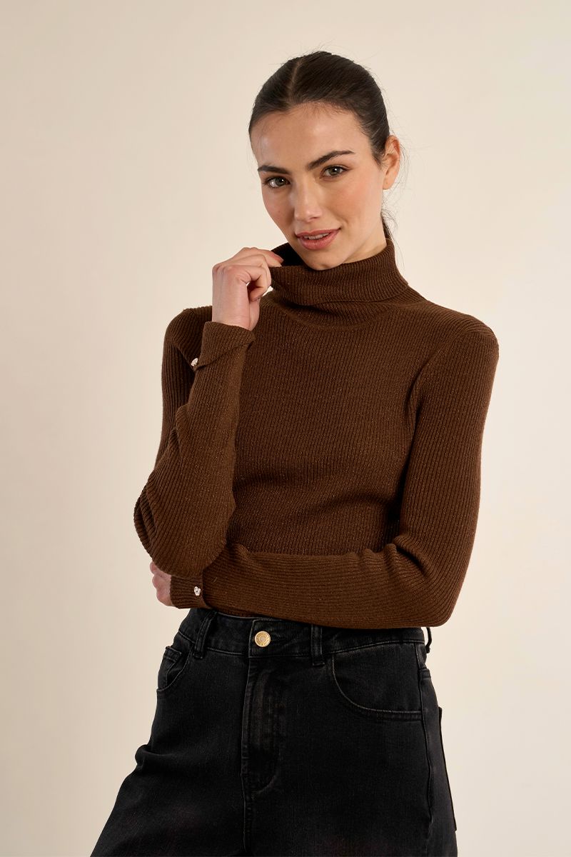 Pull col roulé côtelé Chocolat Molly Bracken – vue 1