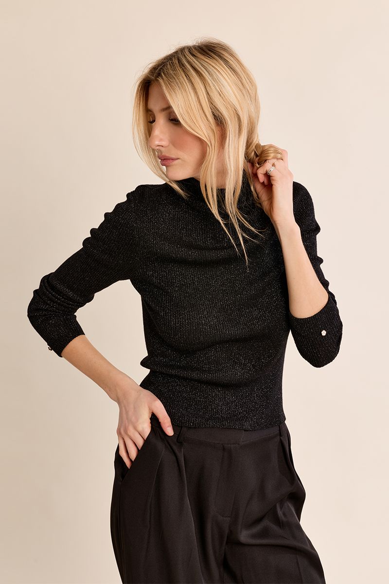 Pull col roulé côtelé Noir Molly Bracken – vue 1