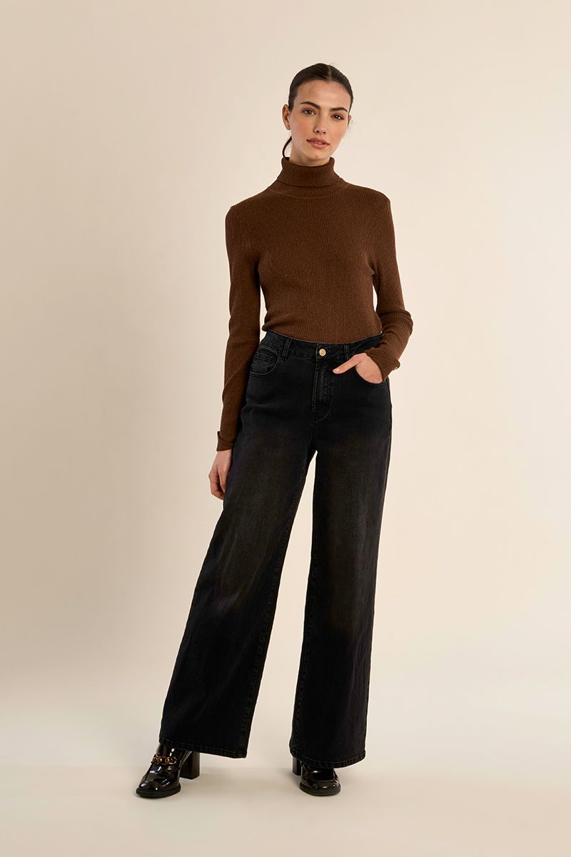 Pull col roulé côtelé Chocolat Molly Bracken – vue 3