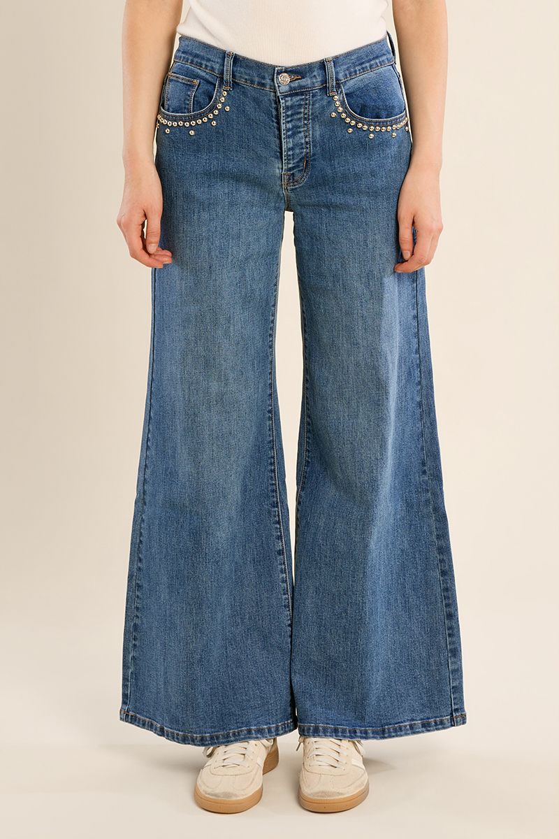 Jean large à clous Bleu Denim Molly Bracken – vue 5