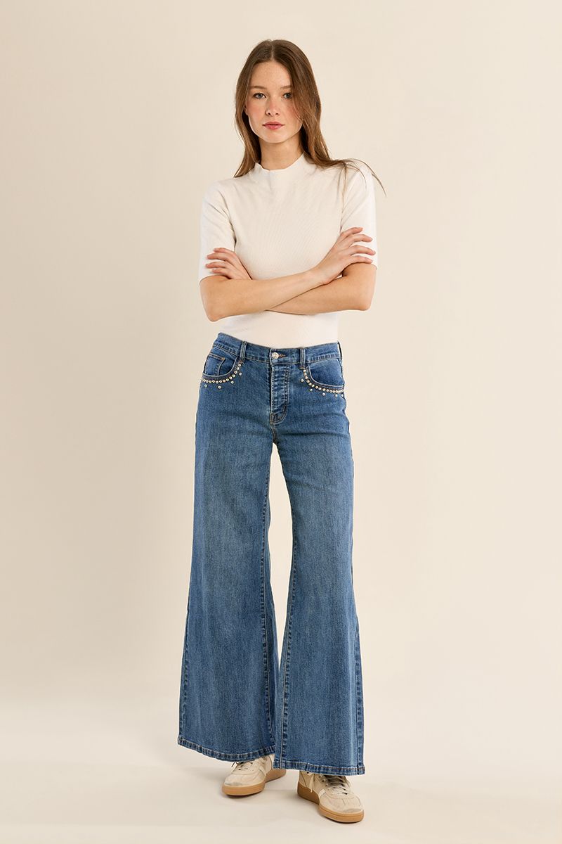 Jean large à clous Bleu Denim Molly Bracken – vue 4