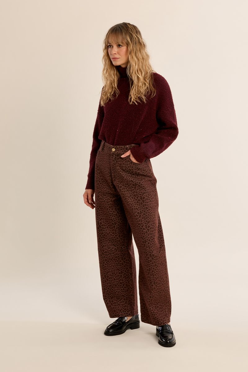 Pantalon barrel imprimé léopard Marron Molly Bracken – vue 3