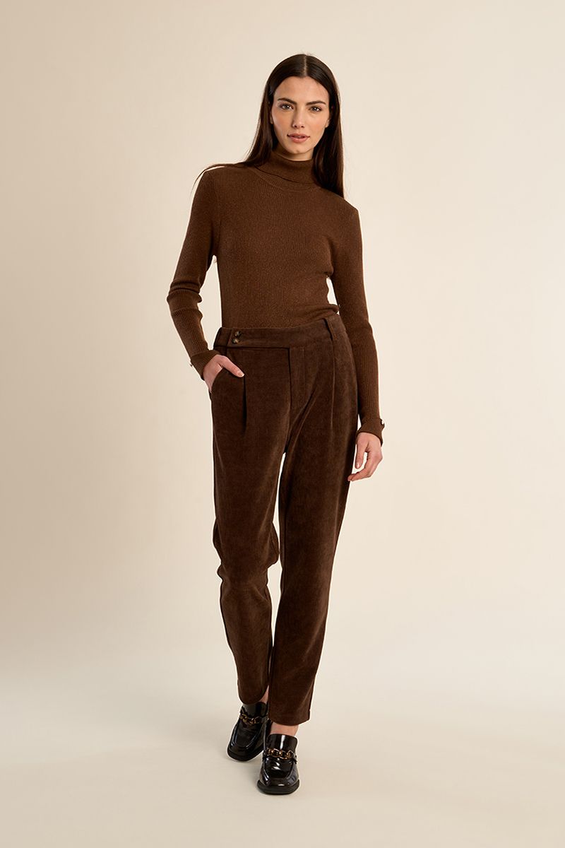 Pantalon carotte en velours Chocolat Molly Bracken – vue 1