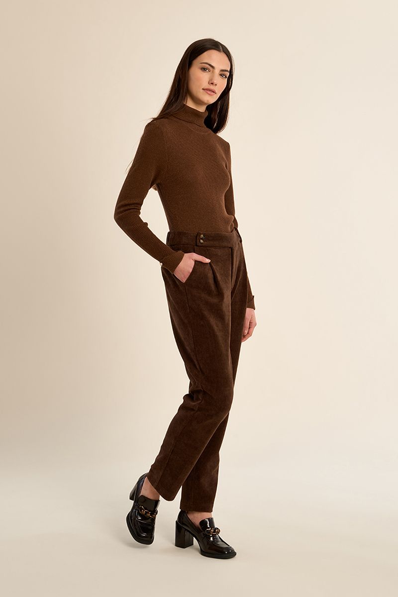 Pantalon carotte en velours Chocolat Molly Bracken – vue 3