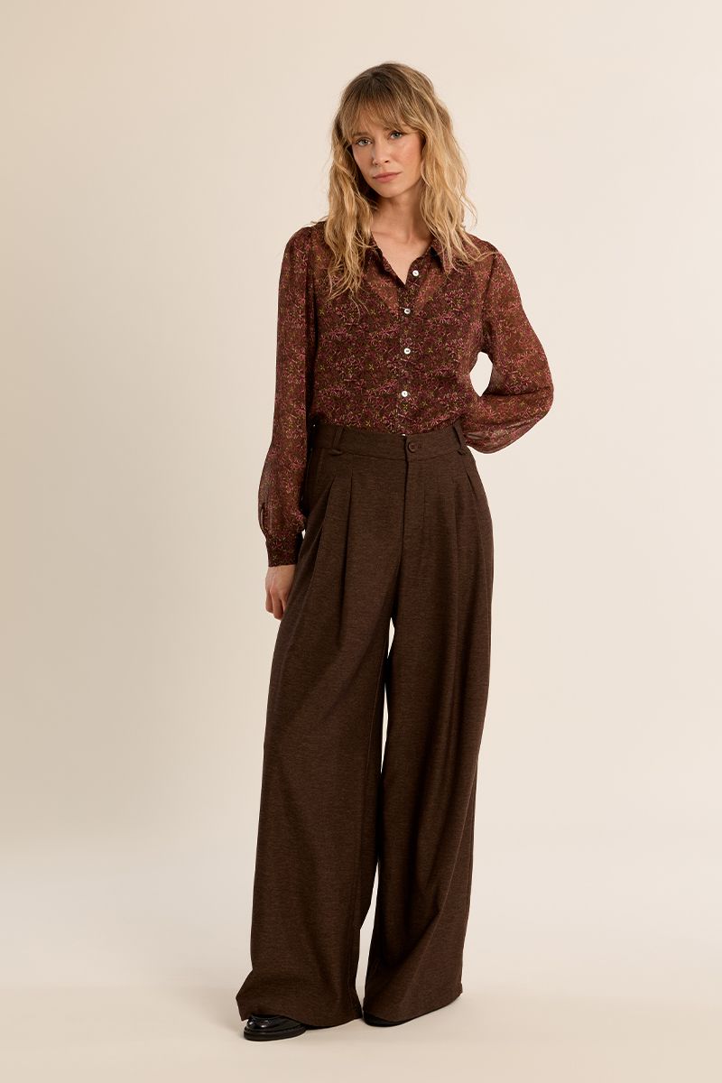 Pantalon taille haute jambes larges Chocolat Molly Bracken – vue 3