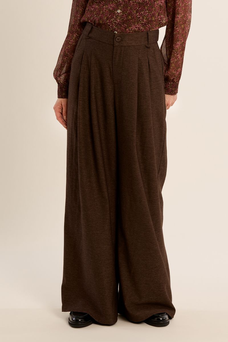 Pantalon taille haute jambes larges Chocolat Molly Bracken – vue 5