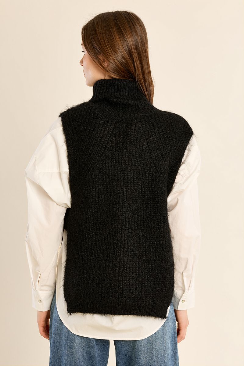 Pull sans manches col roulé grosse maille Noir Molly Bracken – vue 5