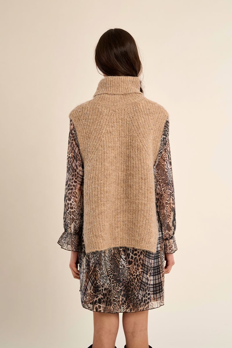 Pull sans manches col roulé grosse maille Beige Molly Bracken – vue 4
