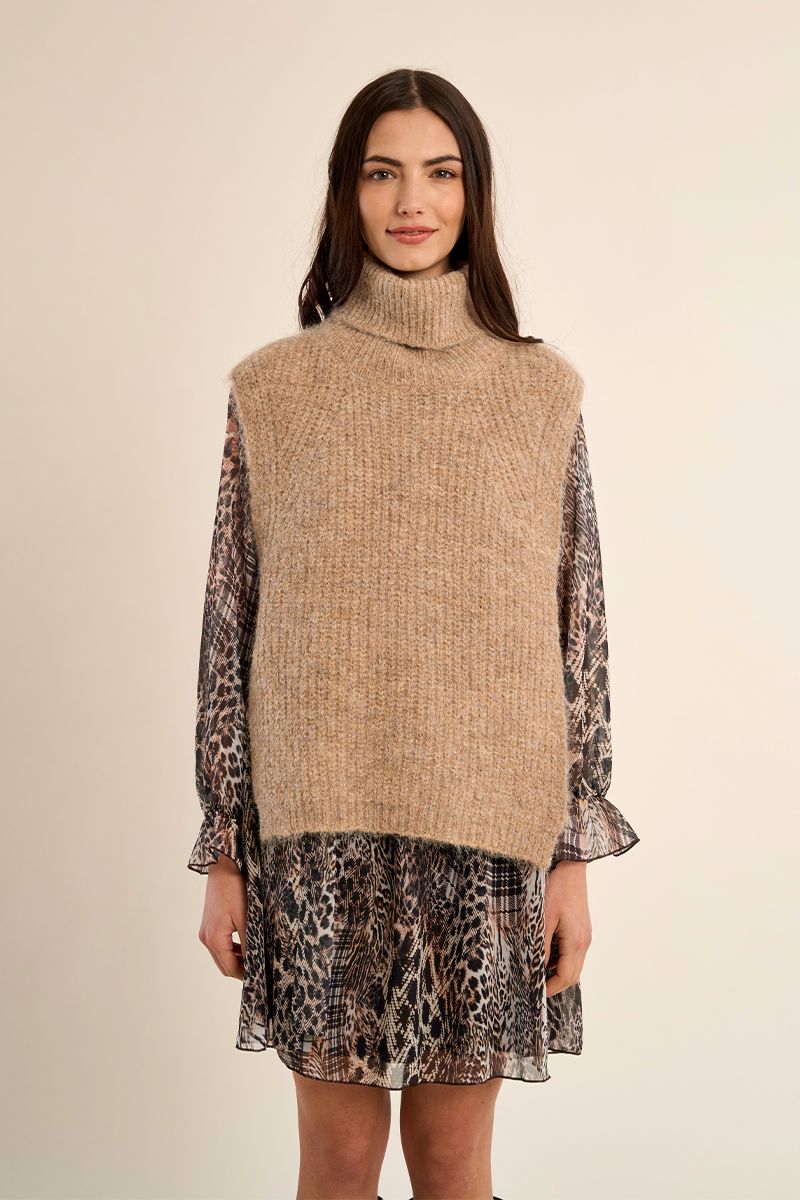 Pull sans manches col roulé grosse maille Beige Molly Bracken – vue 5