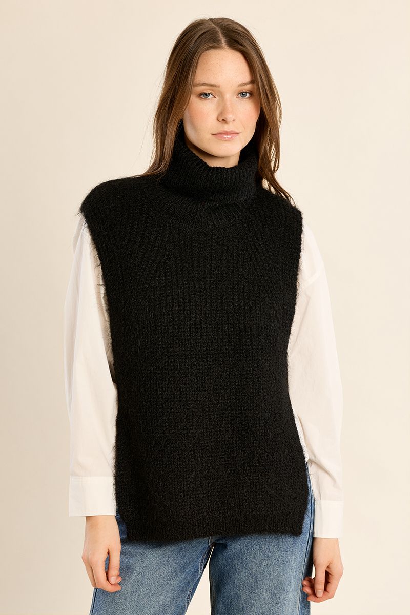 Pull sans manches col roulé grosse maille Noir Molly Bracken – vue 4