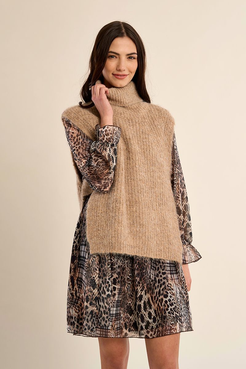Pull sans manches col roulé grosse maille Beige Molly Bracken – vue 1