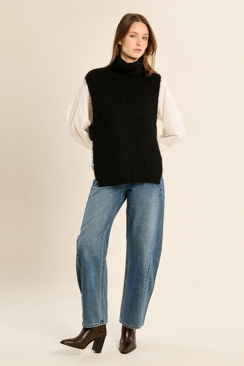 Pull sans manches col roulé grosse maille Noir Molly Bracken – vue 3