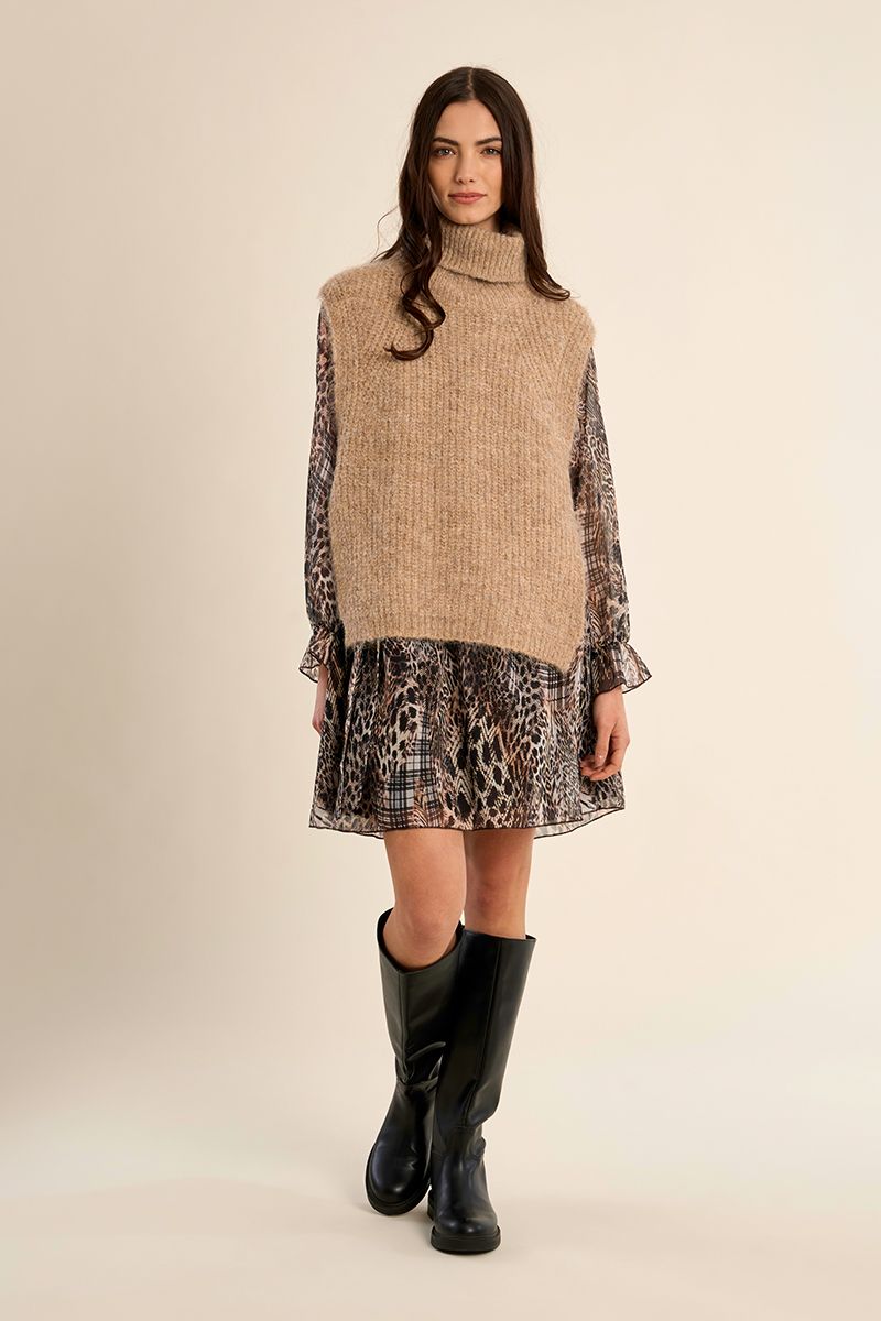 Pull sans manches col roulé grosse maille Beige Molly Bracken – vue 3