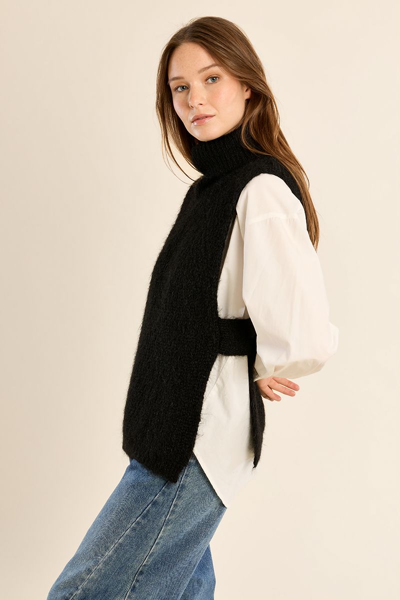 Pull sans manches col roulé grosse maille Noir Molly Bracken – vue 1