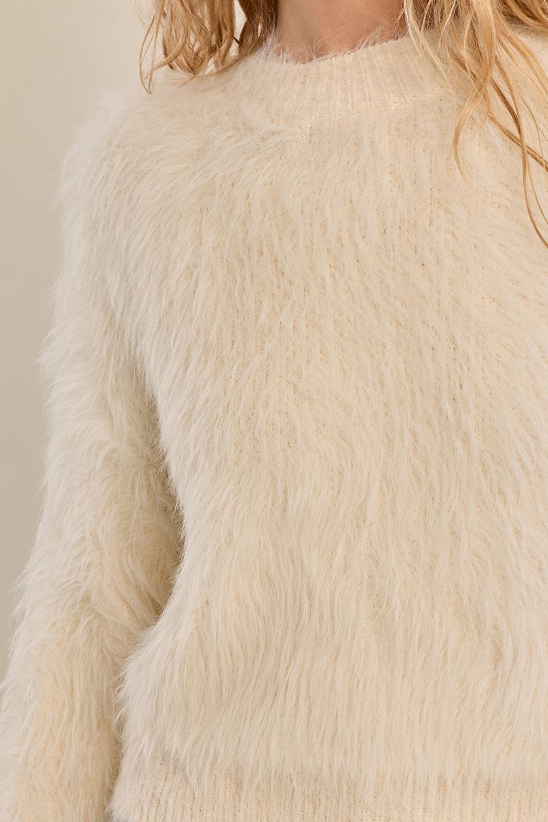 Pull court duveteux Crème Molly Bracken – vue 2