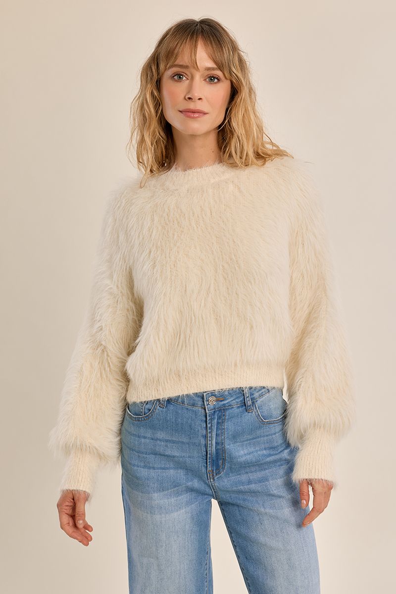 Pull court duveteux Crème Molly Bracken – vue 5