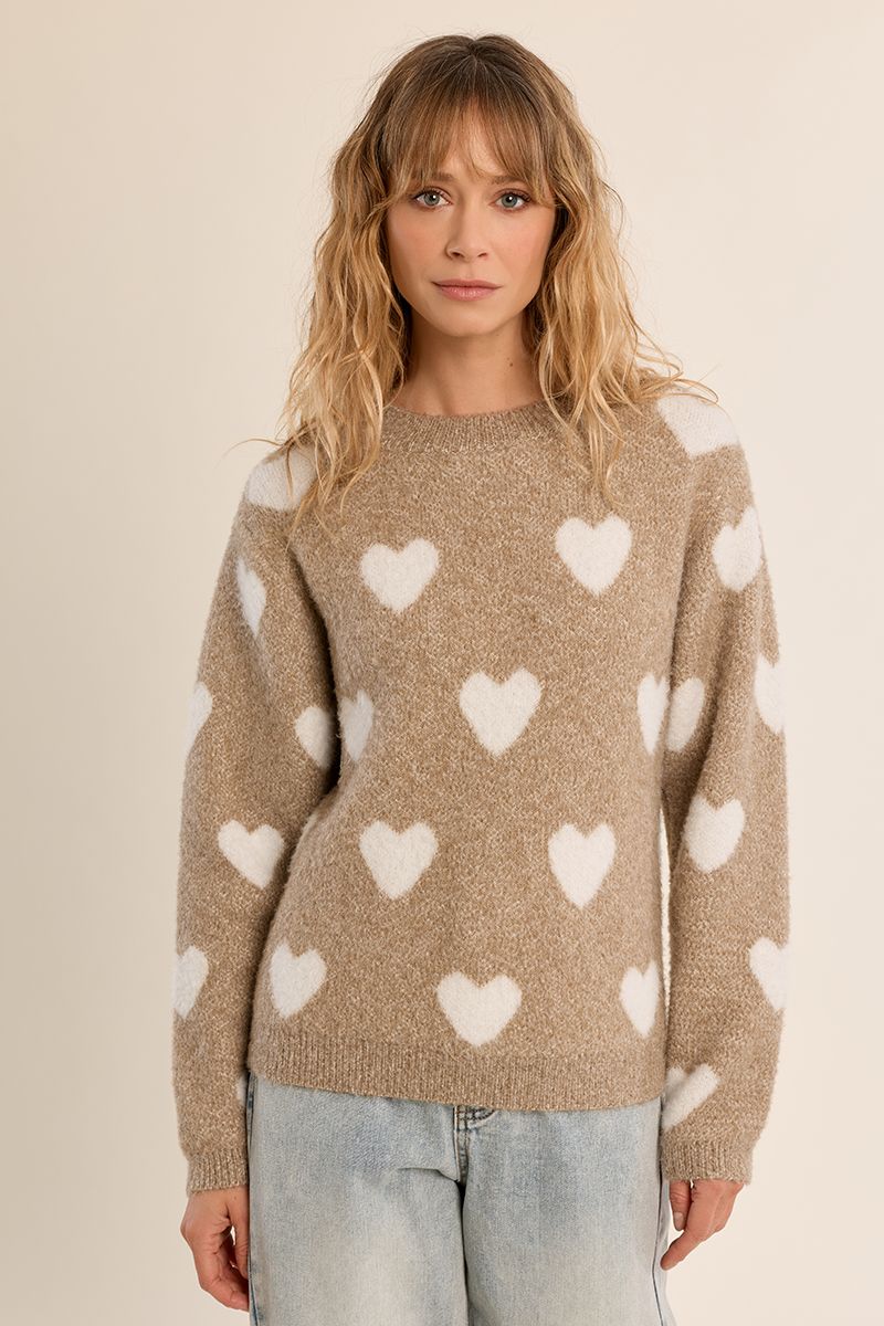 Pull droit motif cœur Beige Molly Bracken – vue 5