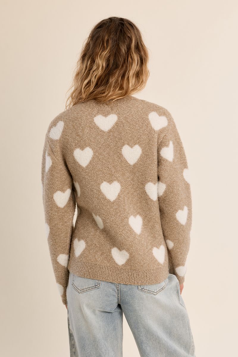 Pull droit motif cœur Beige Molly Bracken – vue 4