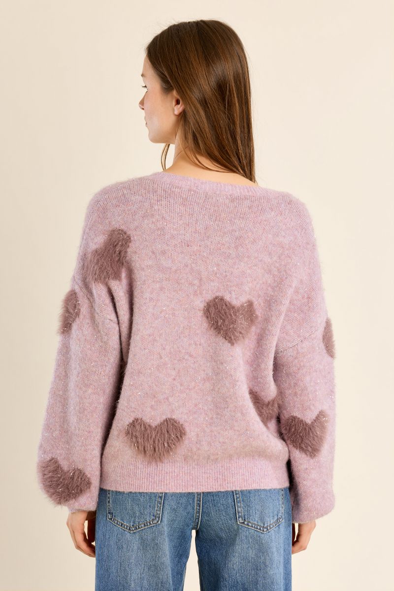 Pull duveteux aux cœurs irisés Mauve Molly Bracken – vue 5