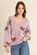 Pull duveteux aux cœurs irisés Mauve Molly Bracken – vue 1